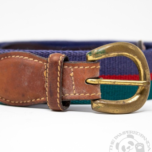 Trafalgar Leather Canvas Belt Multicolor Gold Brass USA Made Mens Size 30 600 - Picture 2 of 6
